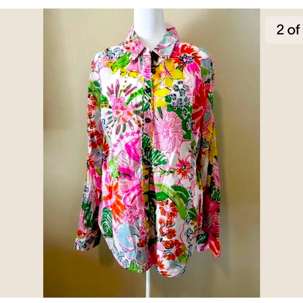 Lilly Pulitzer Womens Nosie Posey Button Up Shirt Pink/Multi XL
